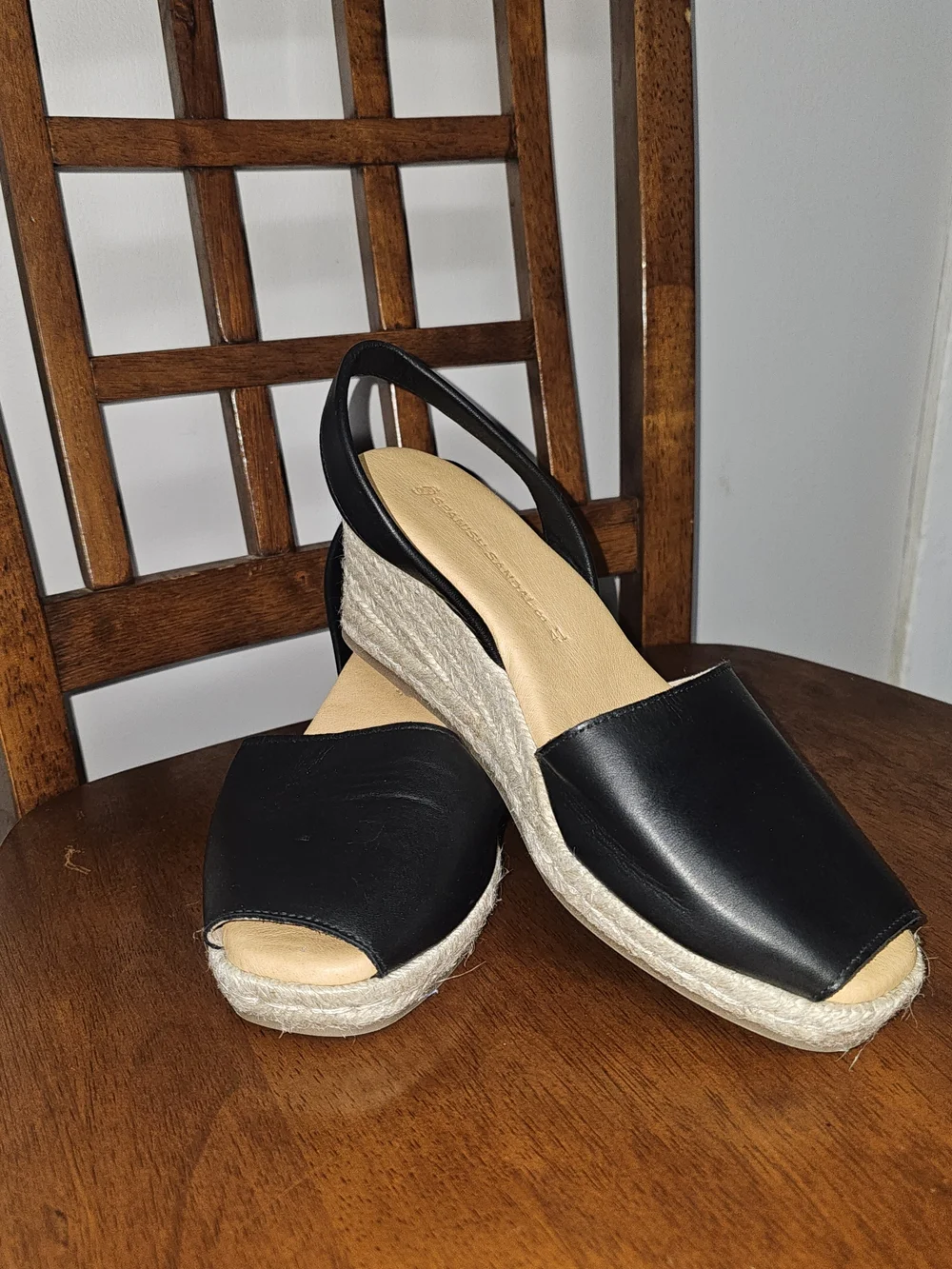 The Spanish Sandal Co Espadrilles Wedges Leather Peep Toe Size 10 Quiet Luxury